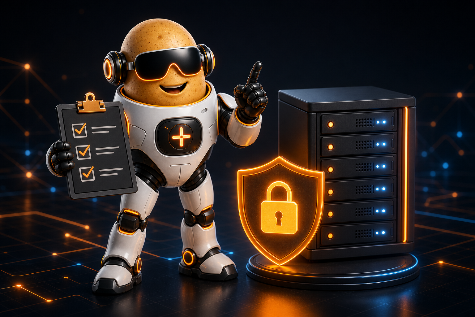 Tater mascot beside a secure VPS